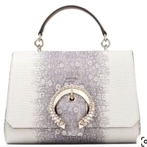 LIMITED TIME DEAL Jimmy Choo Madeline Top printed gray bag with cross body strap